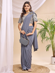 XOOM LADY Solid/Plain Bollywood Lycra Saree