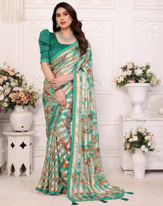 YASHIKA Printed Bandhani Georgette, Lace Saree