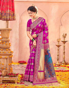 Samah Woven, Embellished Paithani Silk Blend Saree
