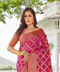 Samah Self Design, Woven, Embellished Kanjivaram Jacquard, Cotton Silk Saree