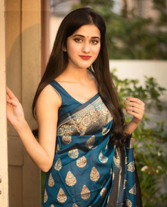 Bhavaanifashion Embellished, Floral Print, Self Design, Woven Kanjivaram Jacquard, Pure Silk Saree