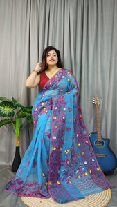 Rnn Saree Embroidered Jamdani Cotton Silk Saree