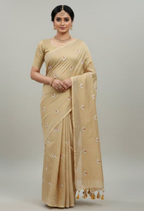 BBSaree Embroidered, Floral Print Handloom Khadi Saree