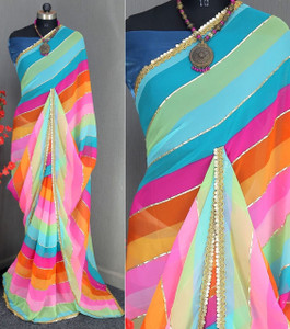 VAIKUND DESIGNER Printed Leheria Georgette Saree