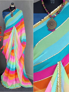 VAIKUND DESIGNER Printed Leheria Georgette Saree