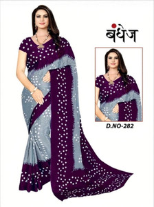 jihana fab Printed Bandhani Chiffon, Silk Blend Saree