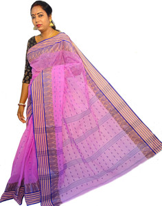 PuJoy Printed, Striped Bollywood Pure Cotton Saree
