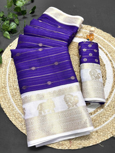 RegalDrapes Woven, Dyed Ikkat Jacquard, Silk Blend Saree