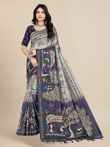 WearEZee Digital Print, Blocked Printed, Floral Print, Geometric Print, Graphic Print, Self Design Bollywood Tussar Silk, Cotton Silk Saree