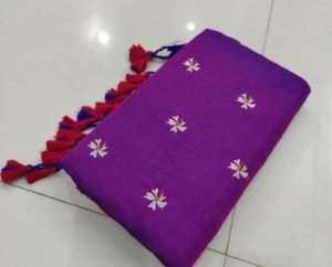 Sthaker Embroidered, Floral Print Handloom Cotton Blend Saree