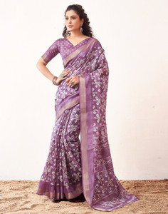 Samah Floral Print, Embellished, Printed Daily Wear Cotton Silk, Cotton Blend Saree