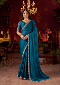 Nxika Solid/Plain Bollywood Silk Blend Saree