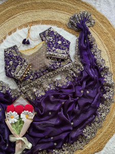 Nxshopy Embroidered, Embellished, Floral Print Bollywood Pure Silk Saree