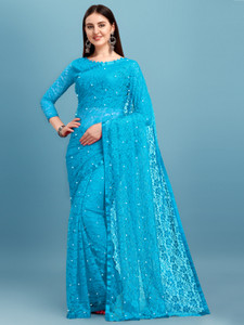 LOROFY Self Design Lucknow Chikankari Net Saree