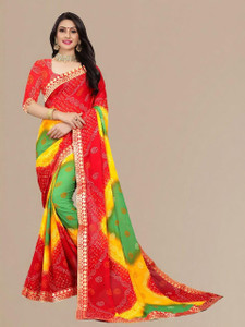 Kanooda Prints Printed Bandhani Georgette Saree