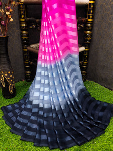 Anand Sarees Ombre, Striped, Self Design Bollywood Satin Saree