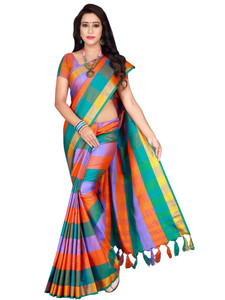 Shaibo saree चेकर्ड डेली वियर कॉटन सिल्क साड़ी