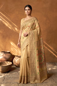 crochetin Woven Kantha Art Silk Saree