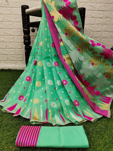 fospy Striped Handloom Cotton Linen, Pure Cotton Saree