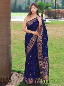Lyuson Creation Self Design, Woven, Polka Print Banarasi Jacquard, Satin Saree