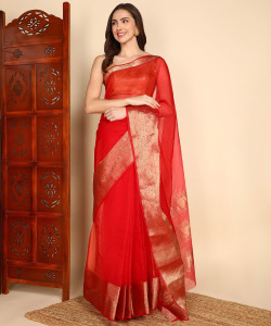 DURGA TEXTILE Printed, Self Design, Embellished, Woven, Animal Print, Blocked Printed Daily Wear Jacquard, Organza Saree