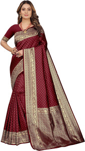 Hinayat Fashion Self Design, Printed, Embroidered, Embellished, Woven Kanjivaram Cotton Silk, Silk Blend Saree