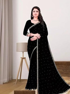Nirvaan Solid/Plain Bollywood Chiffon Saree