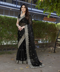 NIRMOHIFASHION Embroidered Bollywood Chiffon, Organza Saree