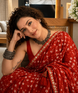 charmie designer Printed Leheria Georgette Saree