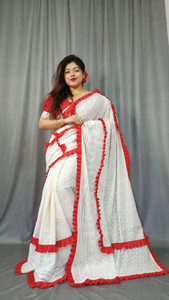 Pushpa Fashion Self Design Lucknow Chikankari Cotton Blend Saree