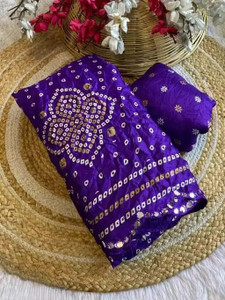 Ritu Silk Printed, Floral Print, Geometric Print, Embellished Bandhani Crepe Saree
