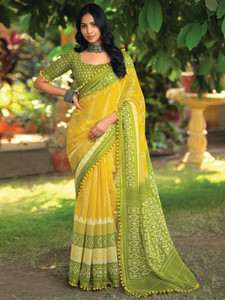 Sareemall Printed Ikkat Cotton Blend Saree