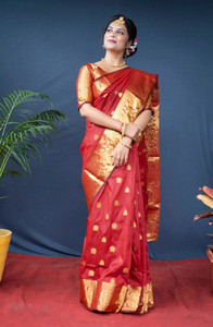 YDS FASHION HUB Embroidered Banarasi Satin Saree