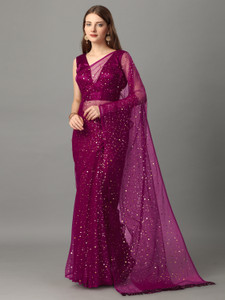 color bucket Polka Print Bollywood Net Saree