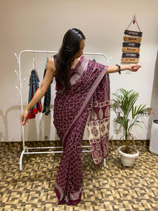 ETHNICPORT Printed Ikkat Pure Cotton Saree