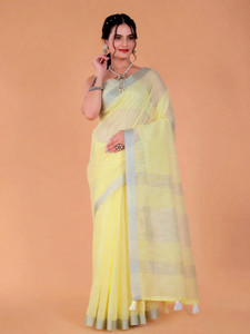 NEGRONI Solid/Plain Handloom Linen Saree