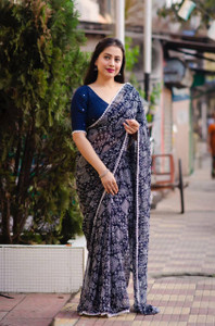 vdc प्रिंटेड बांधनी शिफॉन साड़ी