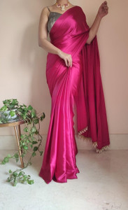 BRAHMSHAKTI Solid/Plain Bollywood Satin, Silk Blend Saree