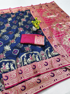 Ratnavali Woven Baluchari Silk Blend, Art Silk Saree