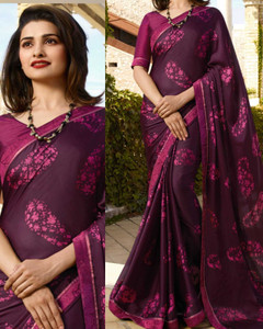 MEETVIN COUTURE Printed, Self Design, Digital Print, Embroidered, Floral Print, Solid/Plain Daily Wear Georgette, Chiffon Saree