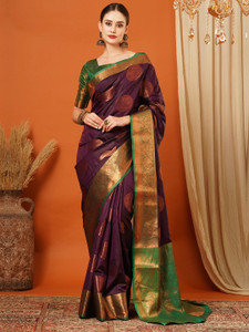 VILLAGIUS Checkered Kanjivaram Pure Silk Saree