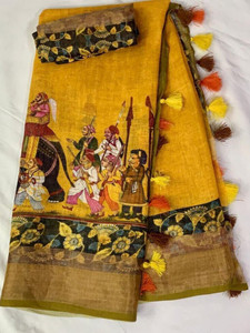 Arpita Fashion Digital Print, Floral Print Bollywood Linen Saree