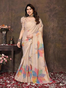 RAJESHWAR FASHION Floral Print Banarasi Cotton Silk Saree