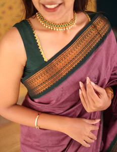 NIYAMI Printed, Self Design, Temple Border, Woven, Floral Print, Solid/Plain Banarasi Jacquard, Cotton Silk Saree