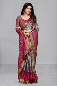 EMV Printed, Floral Print Bollywood Brasso, Chiffon Saree
