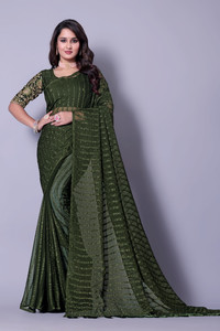 ABSilk सॉलिड/प्लेन असम सिल्क जोर्जेट साड़ी