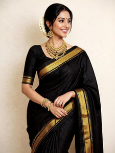 Averis collection Woven, Temple Border Mangalagiri Handloom Cotton Silk Saree