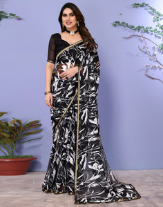 Samah Geometric Print, Printed, Embellished Daily Wear Chiffon Saree
