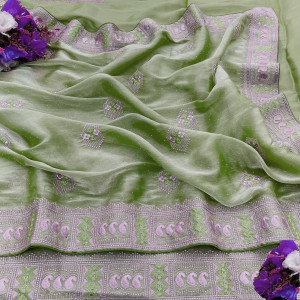 QVIDYA Embroidered Baluchari Organza, Silk Blend Saree