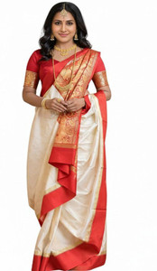 Hk Group Woven, Temple Border, Solid/Plain Banarasi Art Silk Saree